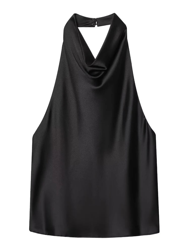 Top Halter de Cetim com Costas Abertas