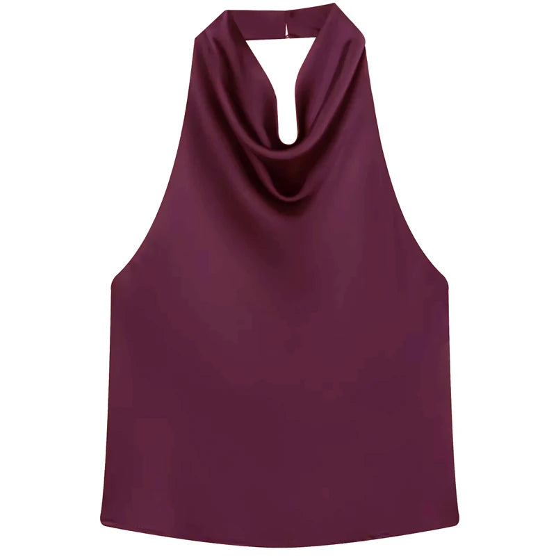Top Halter de Cetim com Costas Abertas