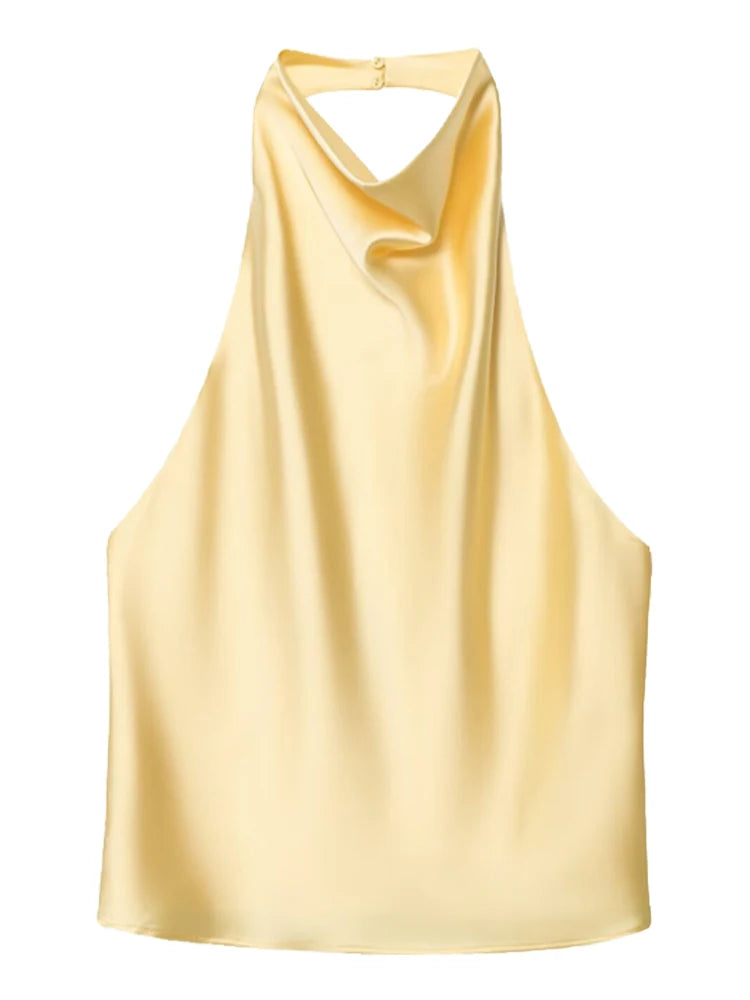 Top Halter de Cetim com Costas Abertas