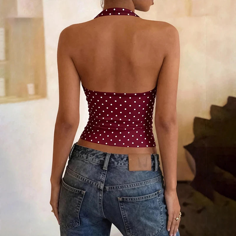 Top Halter com Bolinhas e Costas Abertas